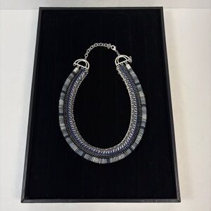 Stella & Dot Silver and Blue Statement Necklace